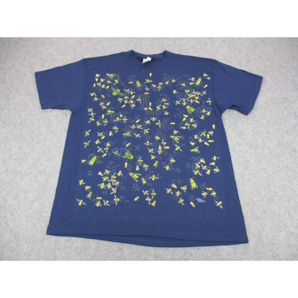 VTG Bee Shirt Mens Extra Large Blue Yellow Fruit Of The Loom Look & Touch Puff